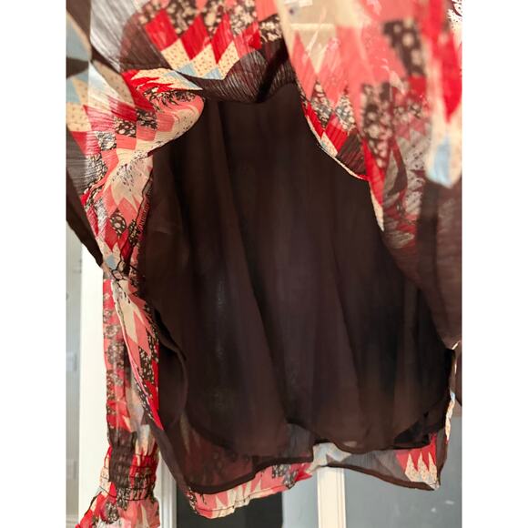 LOFT patchwork Ruffle Tie Neck long sleeve flowy Blouse XSP petite - Picture 8 of 13